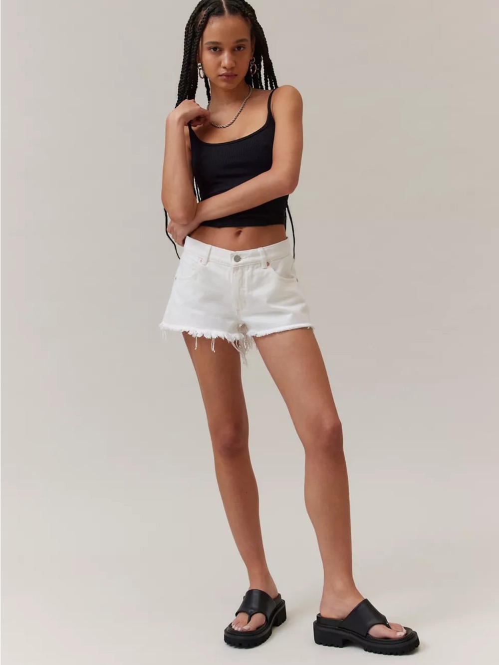BDG White Frayed Hem Denim Cutoff Shorts